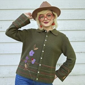 Ivy Olive Green Y2k Granniecore Button Up Cardigan Sweater